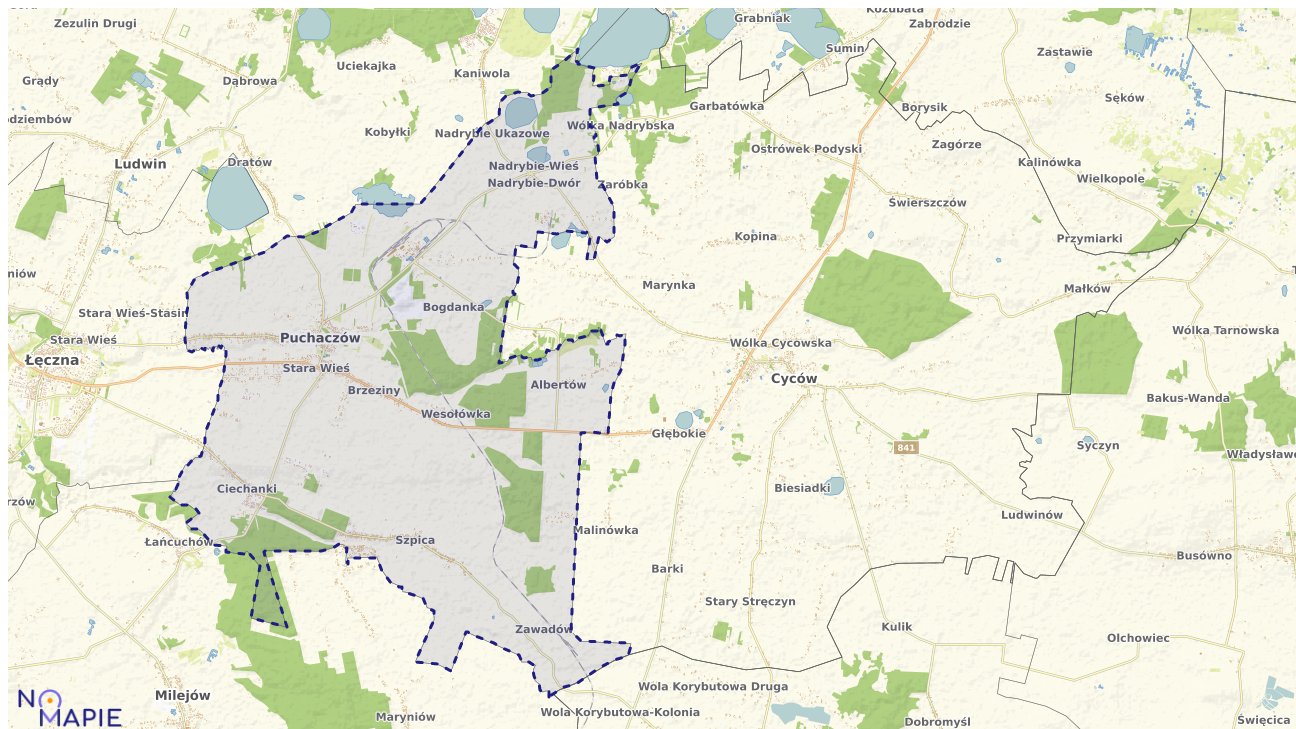 Mapa obszarów ochrony przyrody Puchaczowa