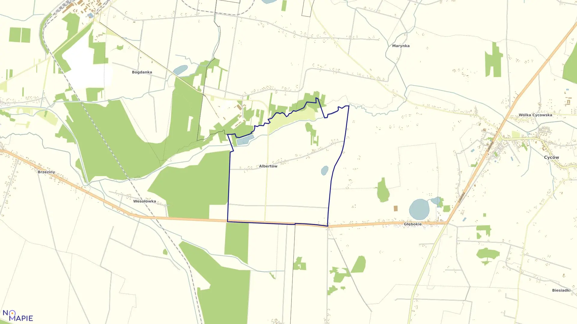 Mapa obrębu Albertów w gminie Puchaczów