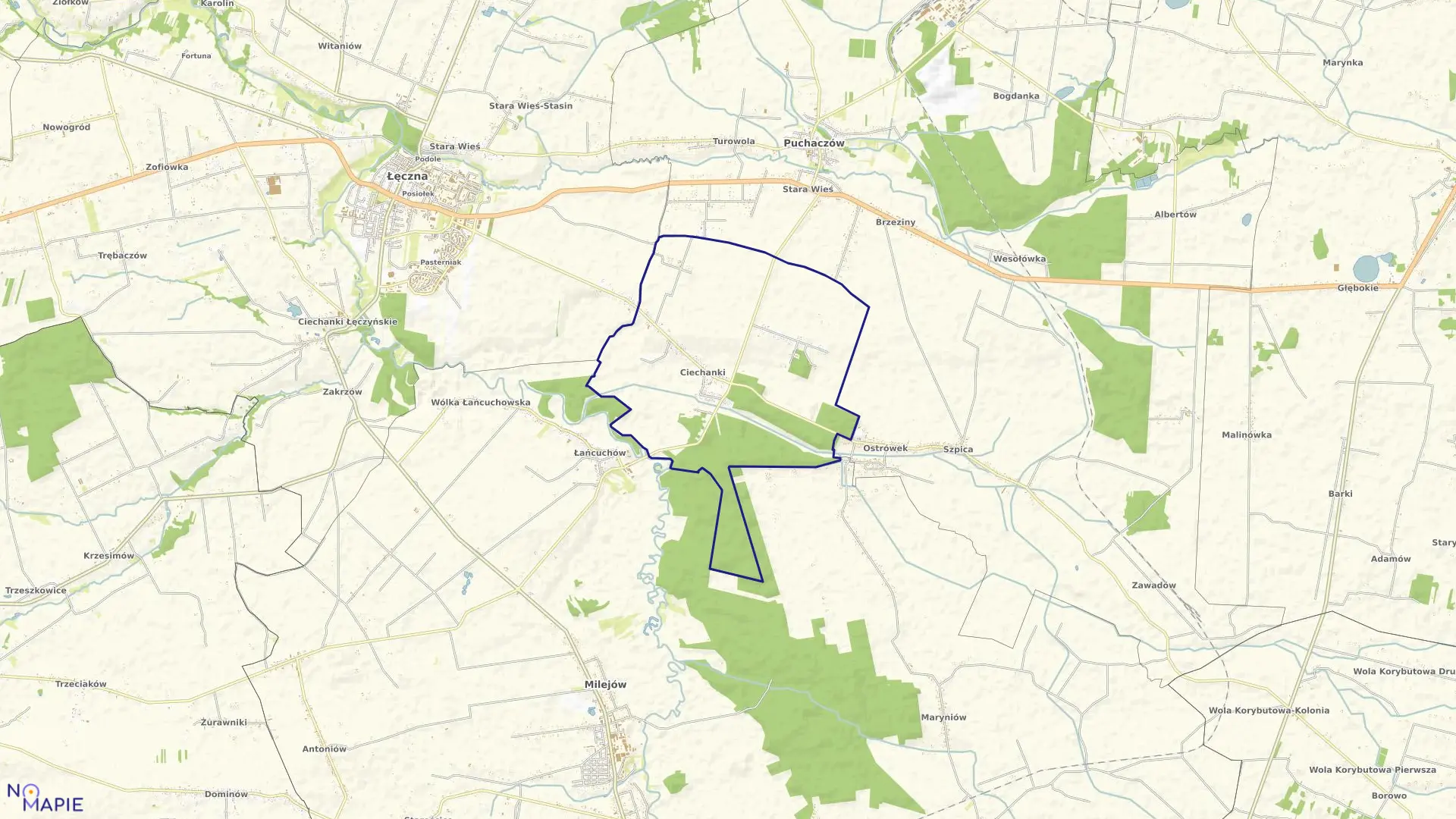 Mapa obrębu Ciechanki w gminie Puchaczów