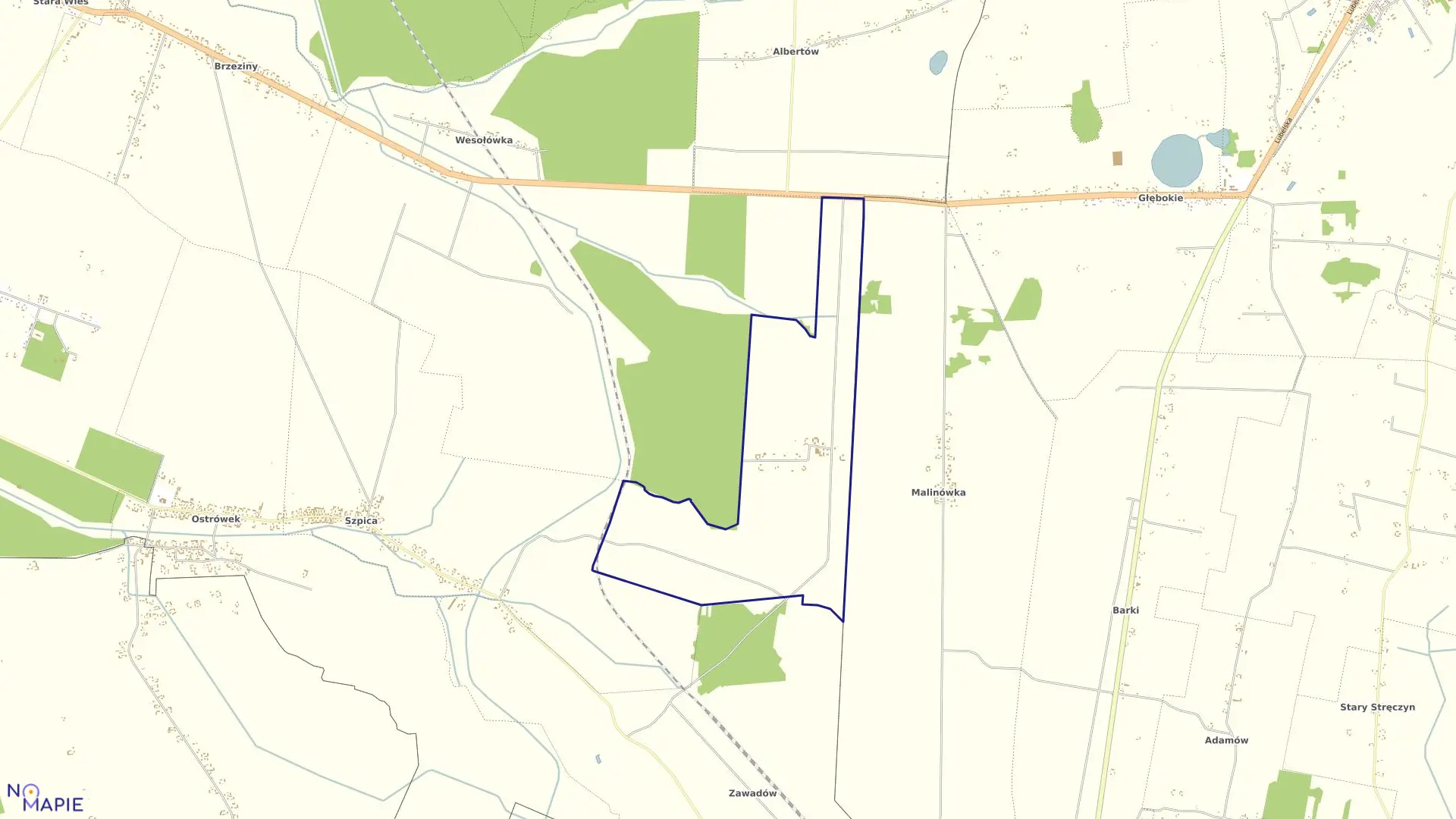 Mapa obrębu Jasieniec w gminie Puchaczów