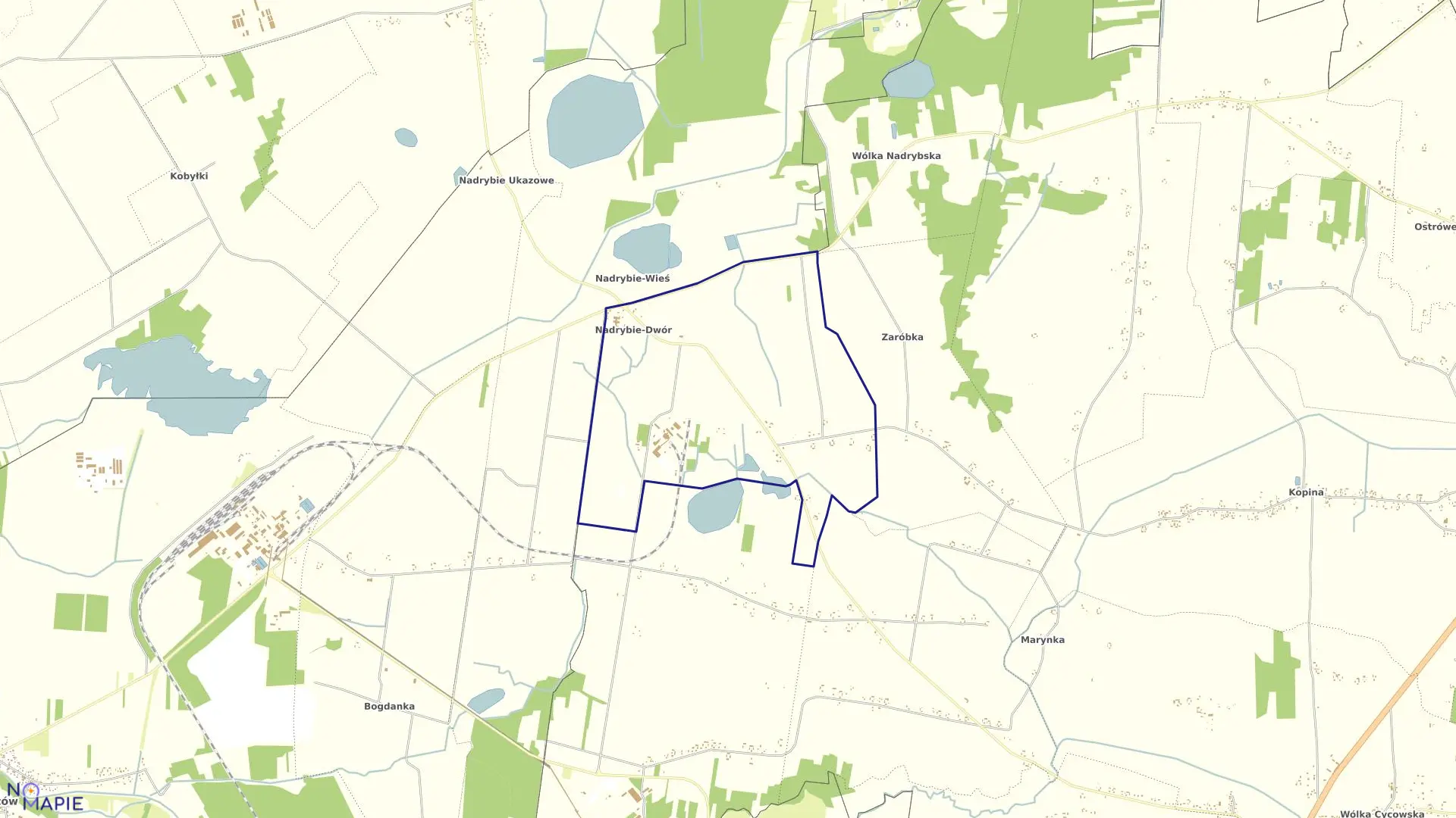 Mapa obrębu Nadrybie Dwór w gminie Puchaczów