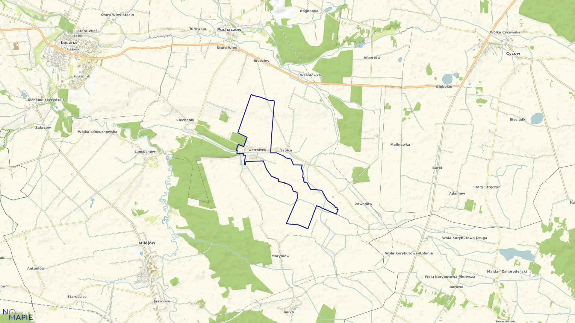 Mapa obrębu Ostrówek w gminie Puchaczów