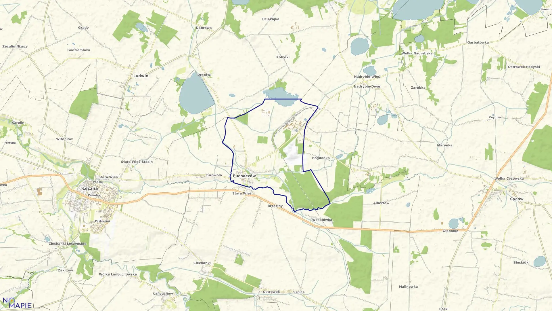 Mapa obrębu Puchaczów w gminie Puchaczów