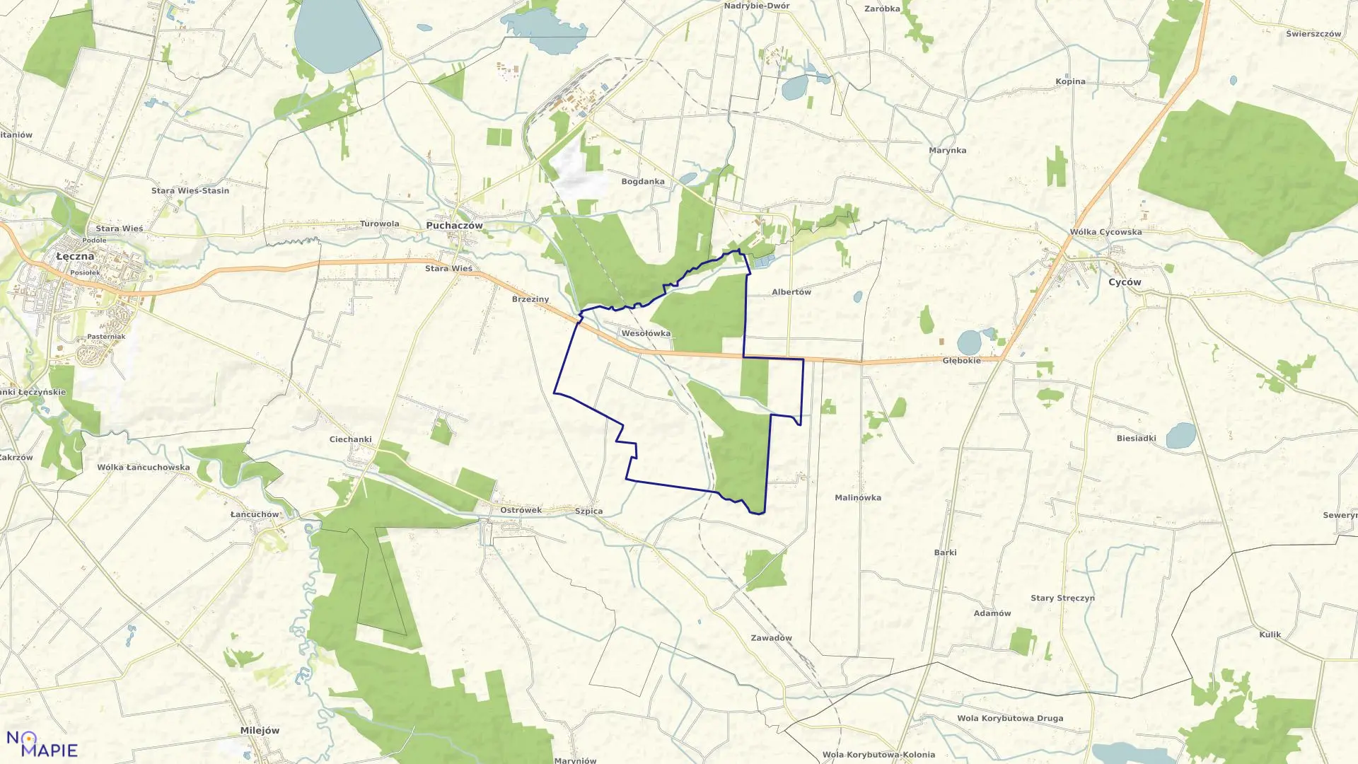 Mapa obrębu Wesołówka w gminie Puchaczów